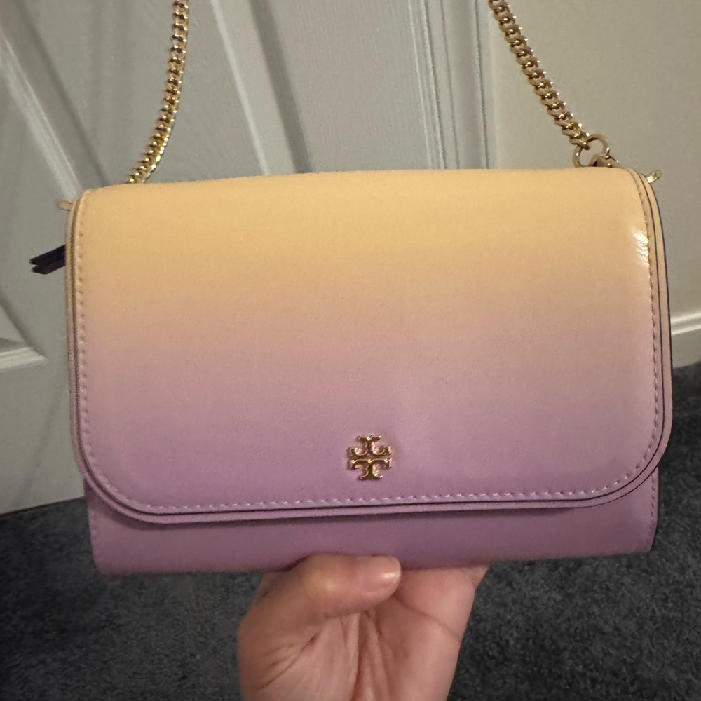 Tory Burch Yellow and Purple Crossbody Bag with Gold Chain
